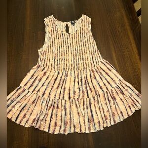 Torrid Size 2 Pink Sleeveless Smocked Peplum Shirt with Purple and Blue Tie-Dye